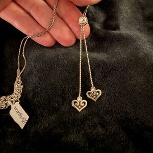 Brighton Silver Heart Drop Necklace, NWT
